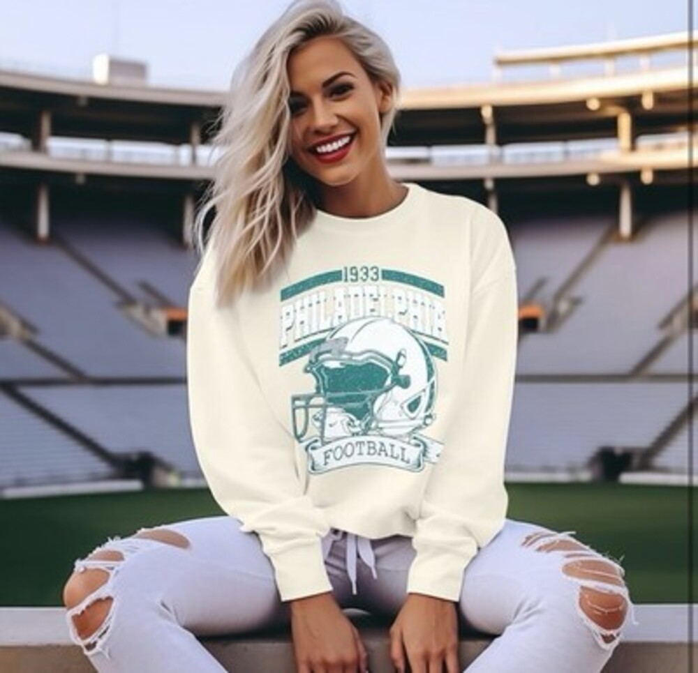 MOUSYA Football Sweatshirts Women Game Day Sweatshirt Long Sleeve-SIZE L